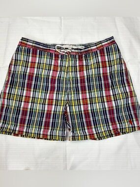 Polo Ralph Lauren Red/Black/Blue Plaid Unlined Swim Trunks Mens 38 or XL